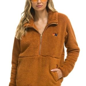 Aviator Nation teddy unisex half zip jacket - whiskey size medium